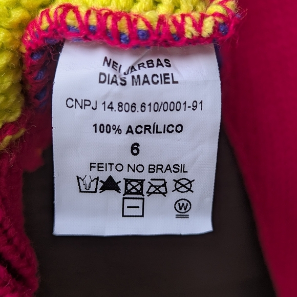 Brasilian Colorful Colorblock Knit Cardigan Size 6 Pink Green Yellow Purple - Picture 3 of 6